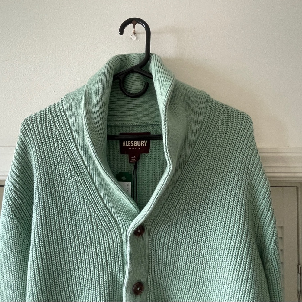 Alesbury Men’s Mint Green Cotton Knit Cardigan NWT - Picture 2 of 9